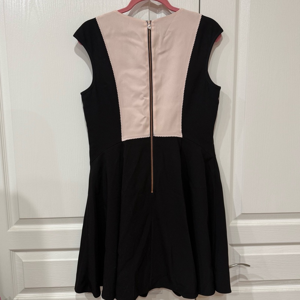 Ted Baker Black Mini Dress with Pale Pink Bib and Black Bow - Picture 6 of 10